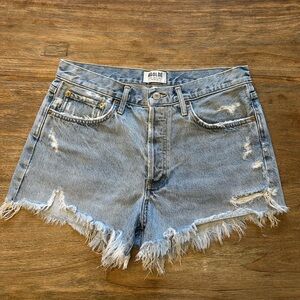 Agolde Parker Cut-Off Denim Shorts Size 30 Button Fly Frayed Hem Festival